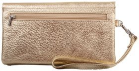 Женский кошелек-клатч из фактурной золотистой кожи с кистевым ремешком Desisan 106817 на кнопке