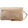 Женский кошелек-клатч из фактурной золотистой кожи с кистевым ремешком Desisan 106817 на кнопке modnotak фото - 2
