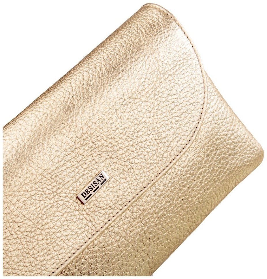 Женский кошелек-клатч из фактурной золотистой кожи с кистевым ремешком Desisan 106817 на кнопке modnotak фото №5
