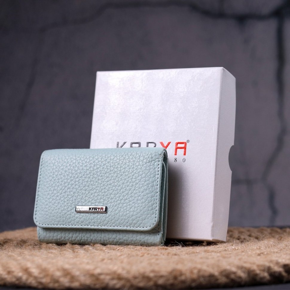 Жіночий гаманець компактного розміру із зернистої шкіри бірюзового кольору KARYA (2421319)