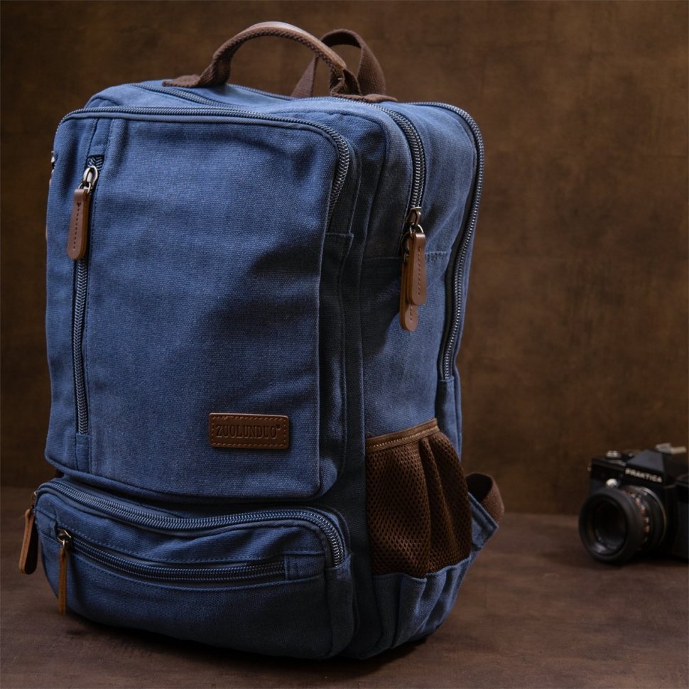 Просторный рюкзак на два отделения из текстиля в синем цвете Vintage (20613)