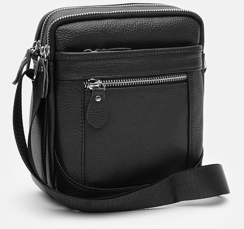 Чоловіча чорна сумка-планшет маленького розміру із фактурної шкіри Keizer (22059)