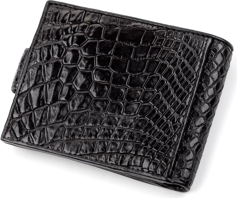 Чорний гаманець з фіксацією з натуральної шкіри крокодила CROCODILE LEATHER (024-18207)