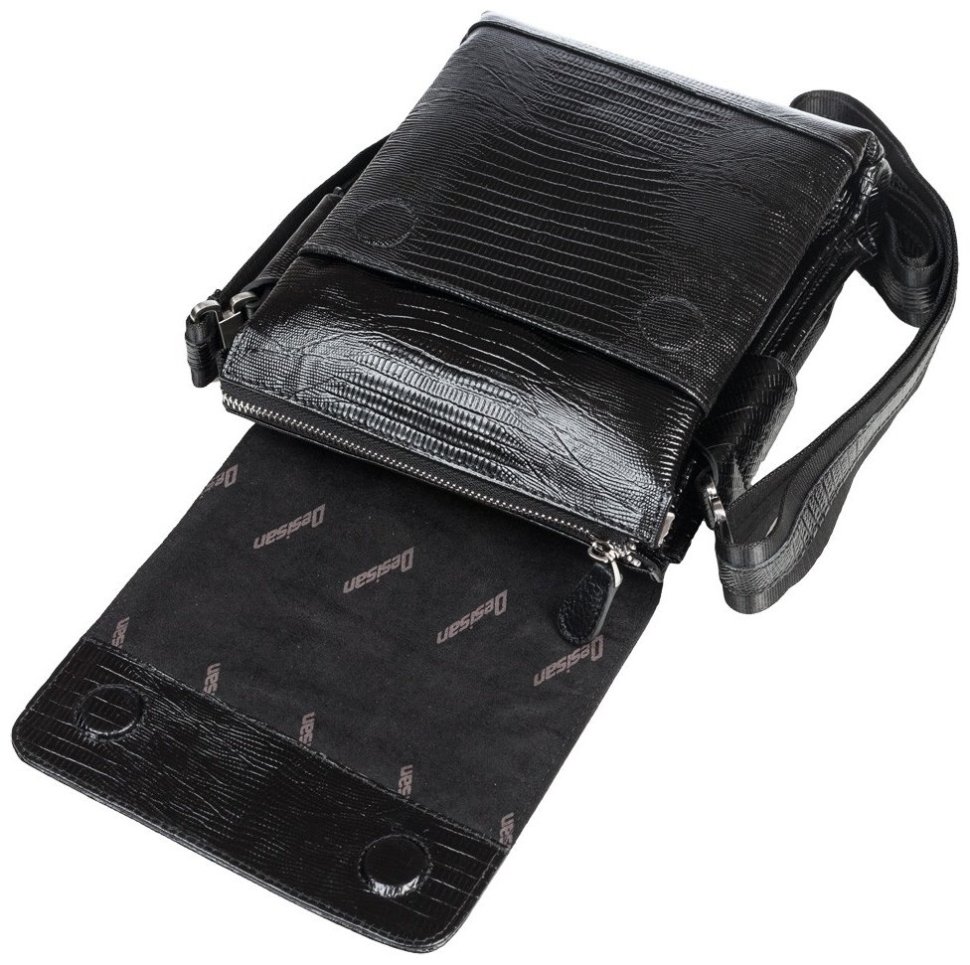 Мужская кожаная сумка с лазерной текстурой Desisan 107917 черная modnotak фото №4