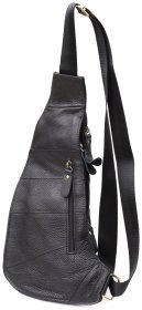 Городская большая мужская сумка-слинг из фактурной кожи черного цвета Vintage 98117