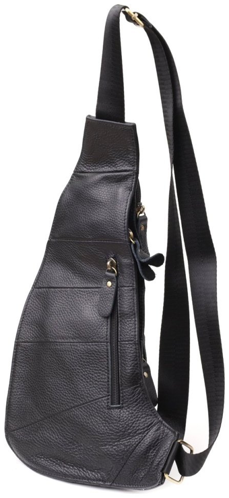 Городская большая мужская сумка-слинг из фактурной кожи черного цвета Vintage 98117 modnotak фото №2