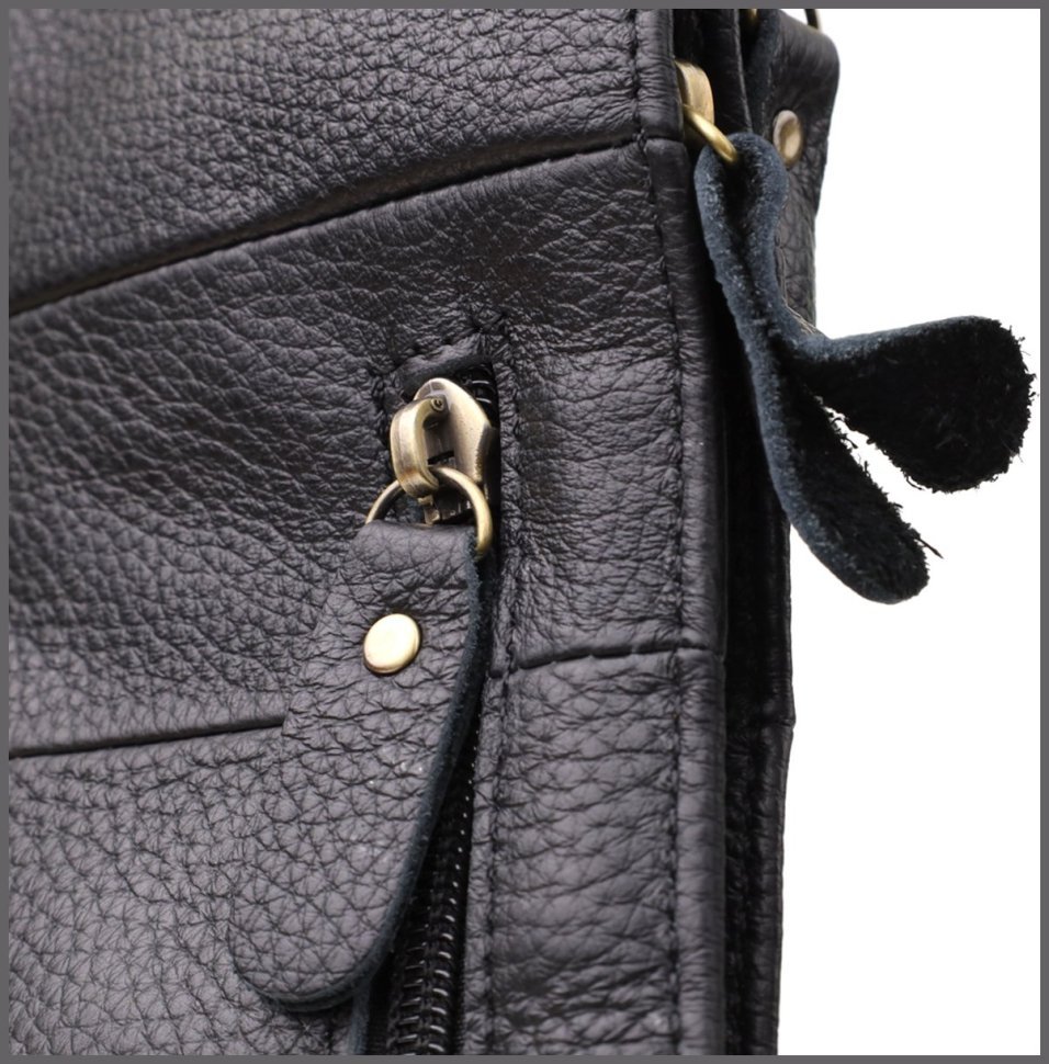 Городская большая мужская сумка-слинг из фактурной кожи черного цвета Vintage 98117 modnotak фото №5