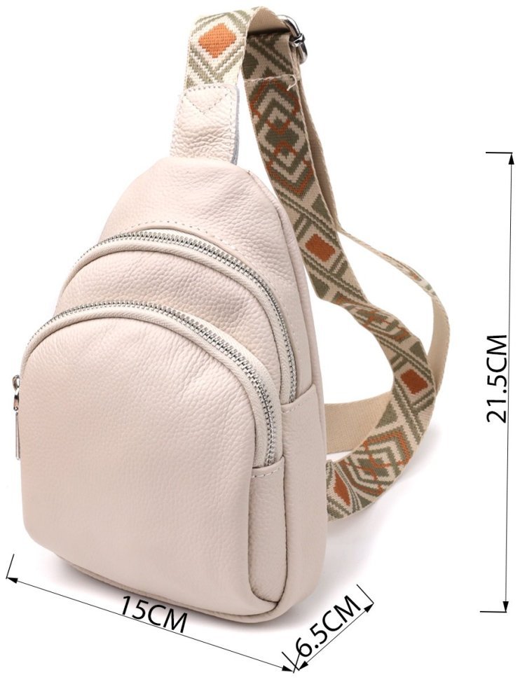 Жіноча сумка-слінг із натуральної фактурної шкіри з текстильним ремінцем Vintage 98217 білого кольору modnotak фото №3