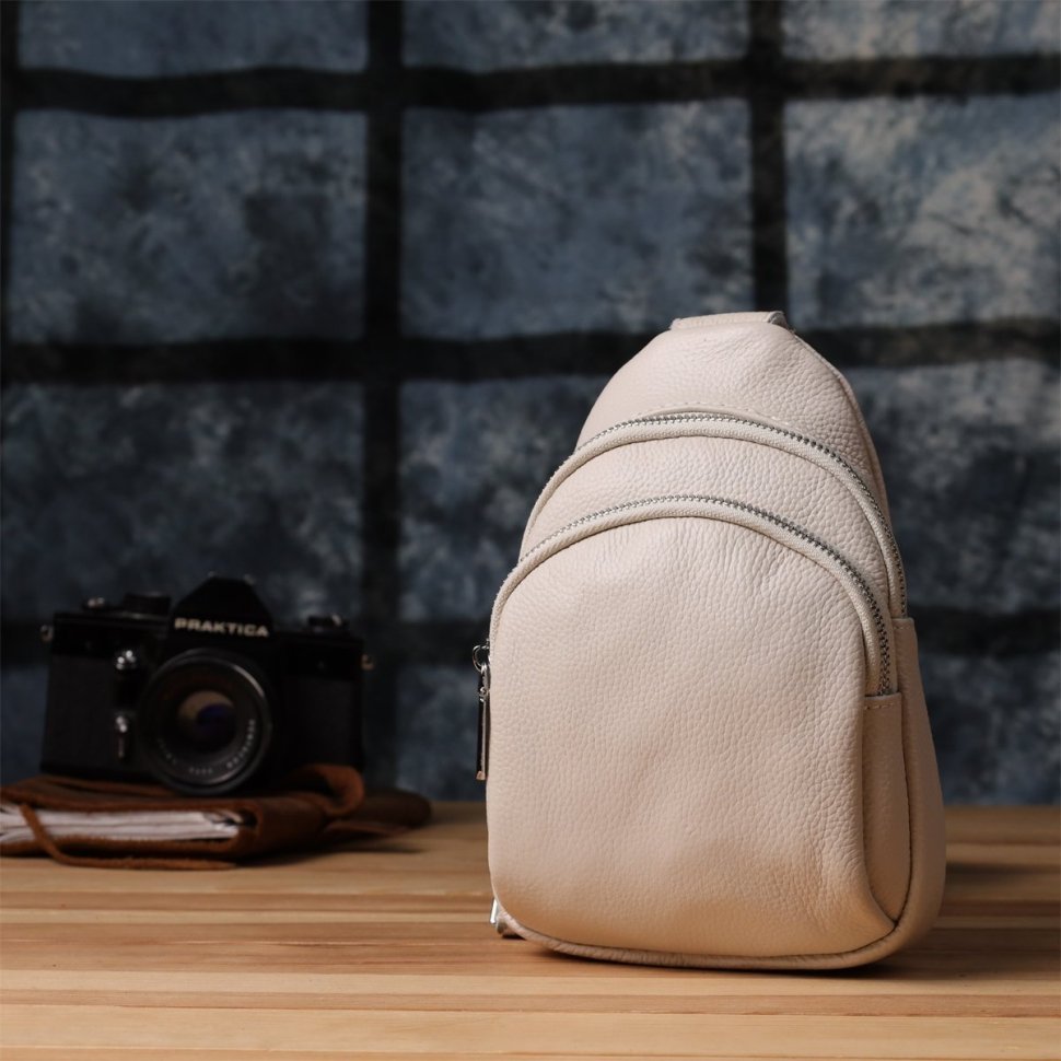 Жіноча сумка-слінг із натуральної фактурної шкіри з текстильним ремінцем Vintage 98217 білого кольору modnotak фото №8