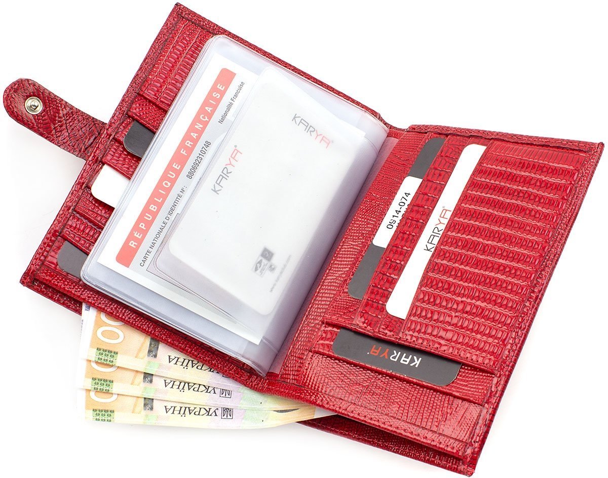 Багатофункціональний жіночий гаманець з натуральної шкіри в червоному кольорі KARYA (12367)