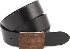 Элитный итальянский кожаный ремень с деревянной пряжкой из мореного дуба 40569-GH