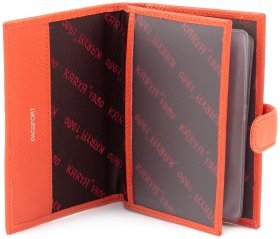 Оранжевая обложка для документов из натуральной кожи с фиксацией KARYA (443-031)