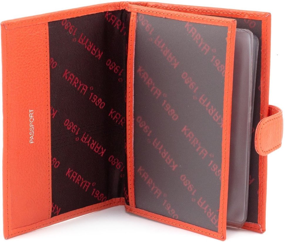 Оранжевая обложка для документов из натуральной кожи с фиксацией KARYA (443-031)