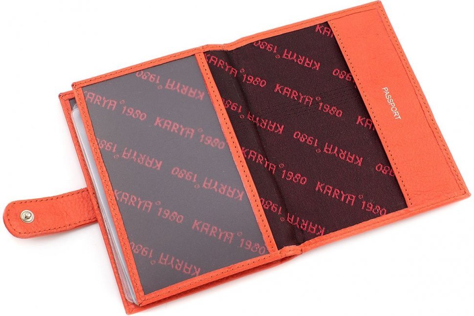 Оранжевая обложка для документов из натуральной кожи с фиксацией KARYA (443-031)