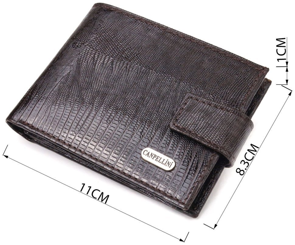 Стильне чоловіче портмоне з натуральної шкіри коричневого кольору під рептилію CANPELLINI (2421507) modnotak фото №9