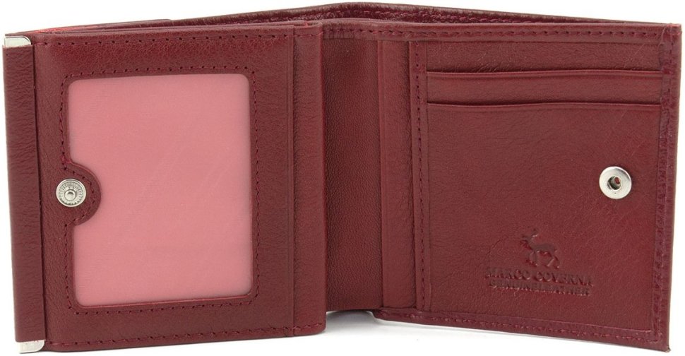 Жіночий бордовий гаманець із натуральної шкіри на кнопці Marco Coverna 68617