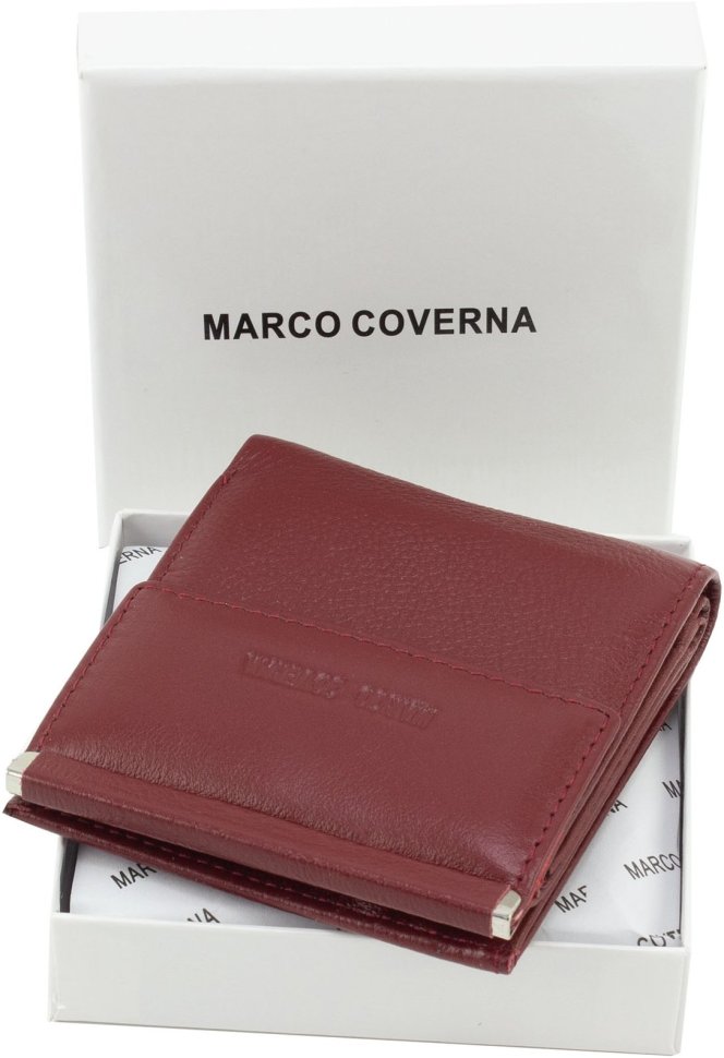 Женский бордовый кошелек из натуральной кожи на кнопке Marco Coverna 68617