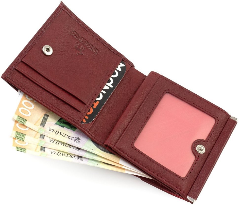 Жіночий бордовий гаманець із натуральної шкіри на кнопці Marco Coverna 68617