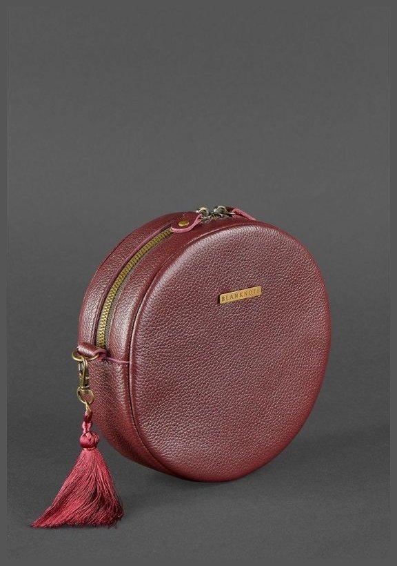 Жіноча наплечна сумка круглої форми з натуральної шкіри марсалового кольору BlankNote Tablet 78617
