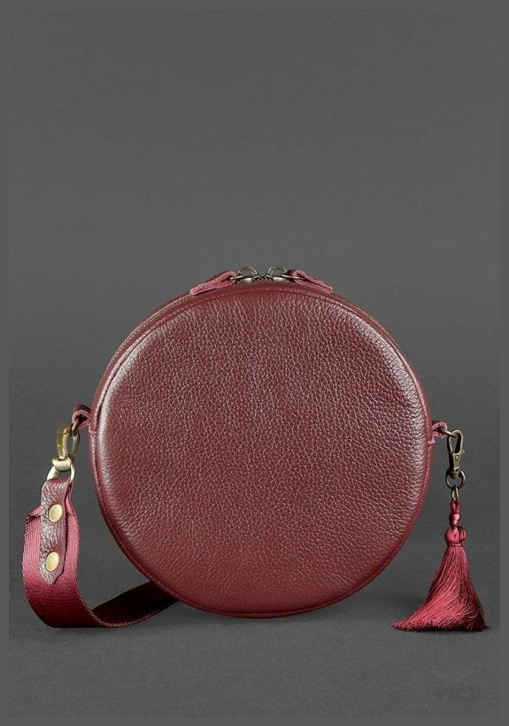 Женская наплечная сумка круглой формы из натуральной кожи марсалового цвета BlankNote Tablet 78617