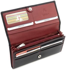 Крупный женский кожаный кошелек черного цвета с красной строчкой Visconti 68817