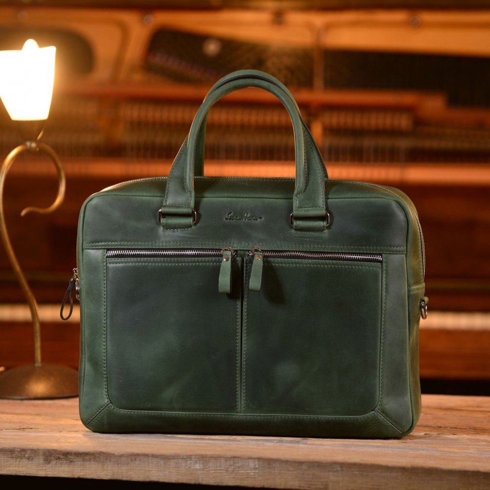 Чоловіча вінтажна сумка з відсіком під ноутбук зеленого кольору Issa Hara (27049)