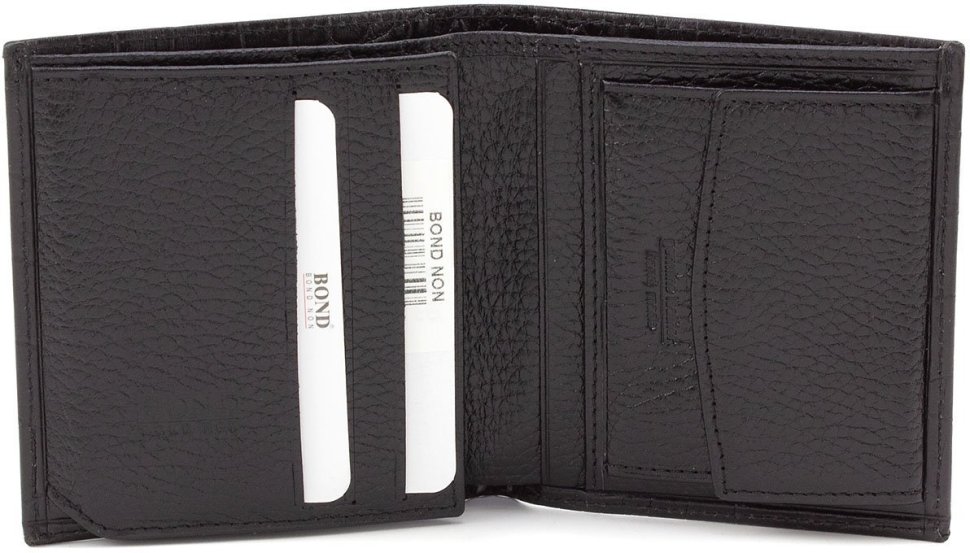 Черный мужской кошелек из натуральной кожи с карманом для монет Bond Non (10896)