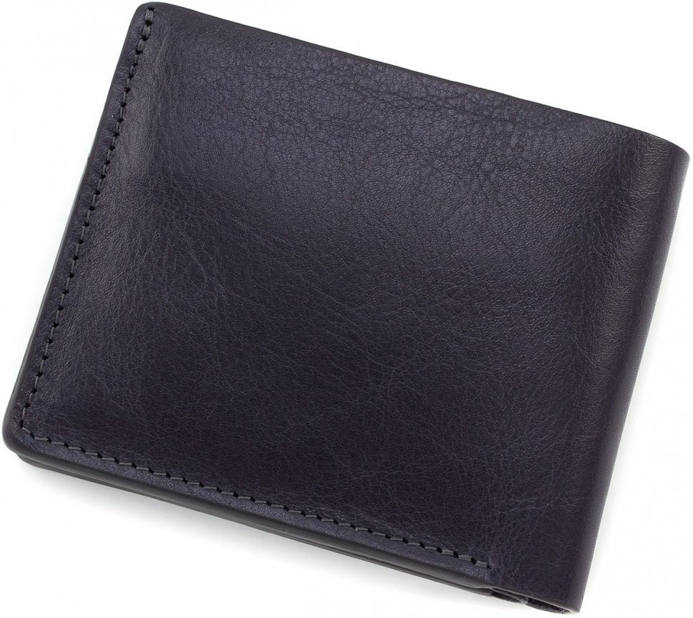 Темно-синій чоловічий гаманець з натуральної шкіри високої якості на магніті Grande Pelle (15427)