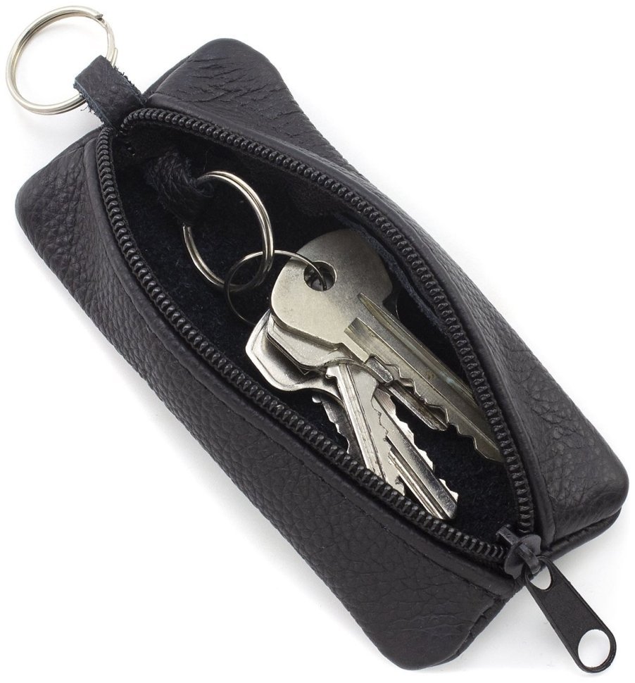 Чорна маленька ключниця із фактурної шкіри на блискавці ST Leather 70818