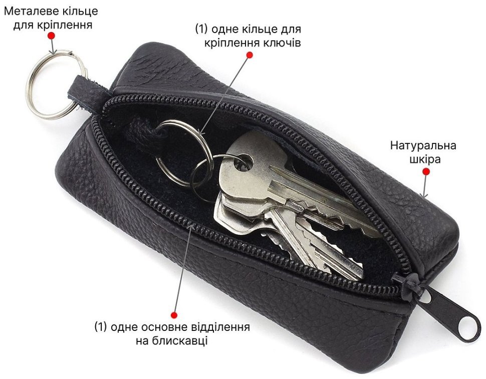 Черная маленькая ключница из фактурной кожи на молнии ST Leather 70818 modnotak фото №4