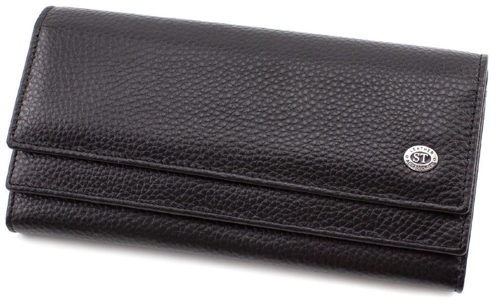 Кожаный черный кошелек с отделением для карт ST Leather (16811)