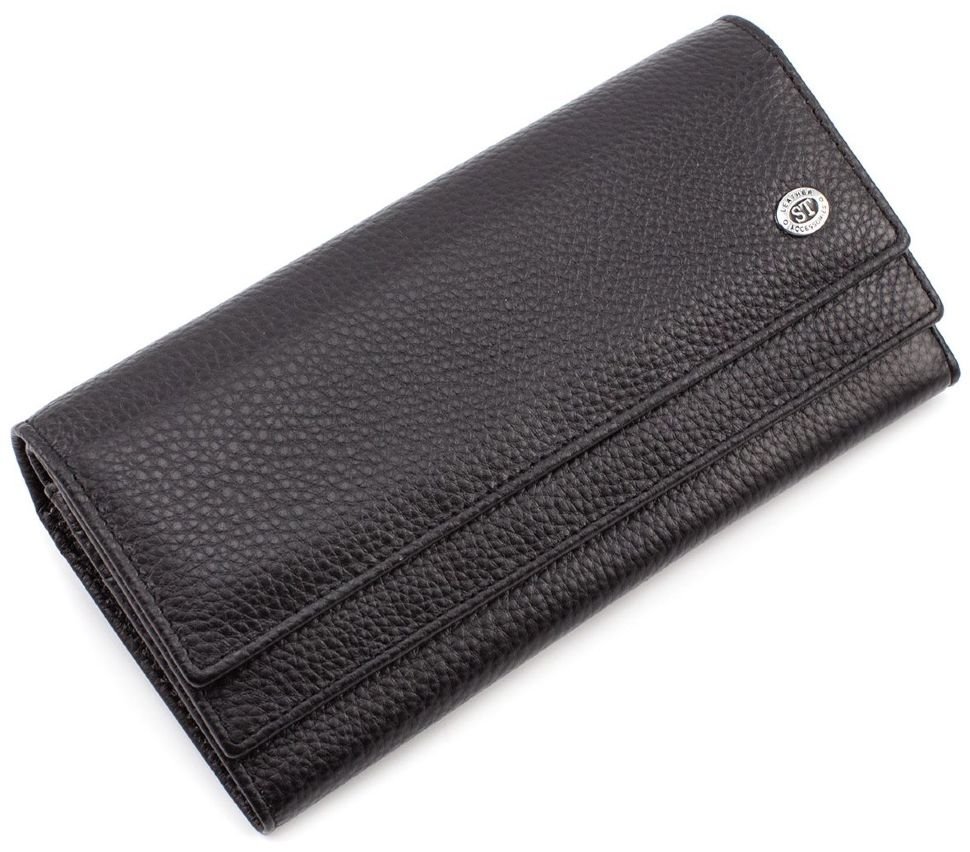 Шкіряний чорний гаманець з відділенням для карт ST Leather (16811)