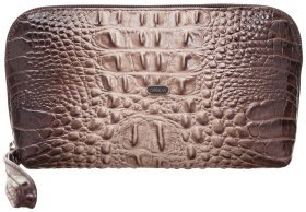Коричнево-бежевая женская косметичка из натуральной кожи под крокодила Desisan 81118