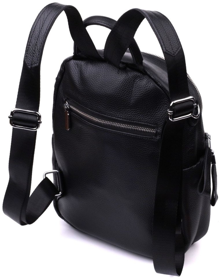 Черный женский рюкзак-сумка среднего размера из натуральной кожи Vintage 2422567