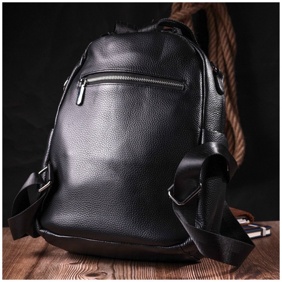 Черный женский рюкзак-сумка среднего размера из натуральной кожи Vintage 2422567