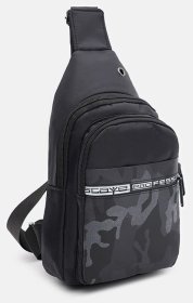 Текстильный мужской рюкзак-слинг среднего размера в черном цвете Monsen 71618