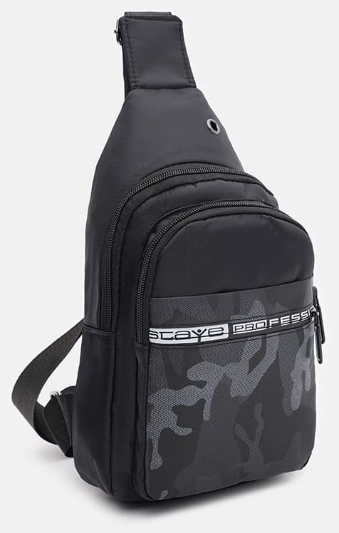 Текстильний чоловічий рюкзак-слінг середнього розміру в чорному кольорі Monsen 71618 фото №2 Текстильний чоловічий рюкзак-слінг середнього розміру в чорному кольорі Monsen 71618 modnotak фото №2