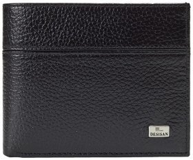 Якісне чоловіче портмоне із натуральної зернистої шкіри Desisan 81818 чорного кольору