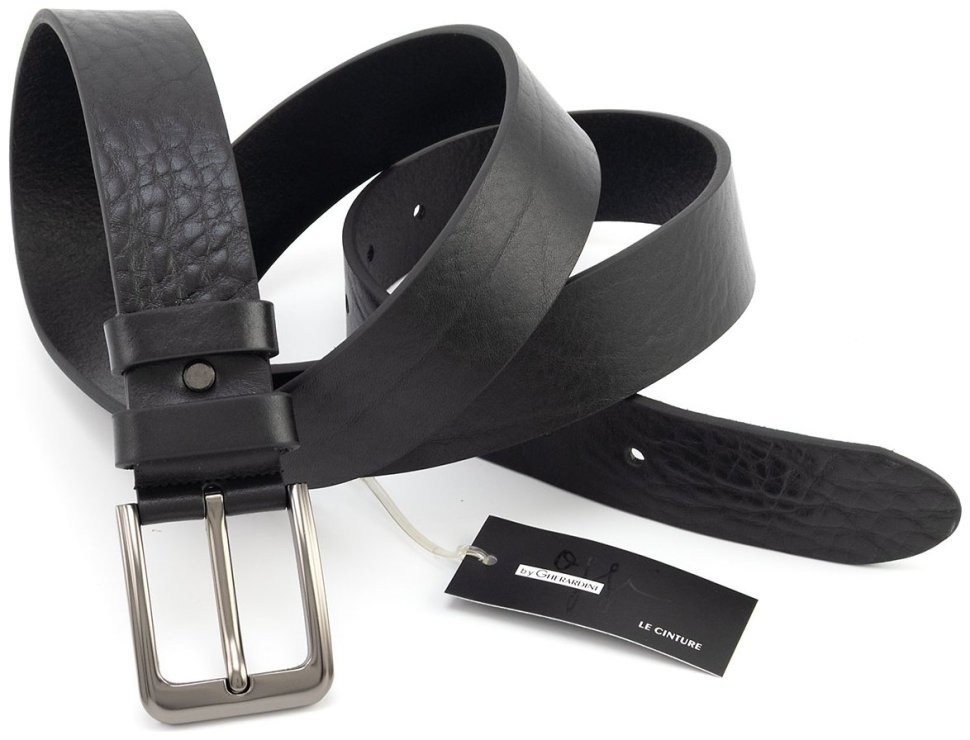Довгий батал чоловічий шкіряний ремінь із італійської шкіри до 150 см Gherardini 40833 (чорний) modnotak фото №4