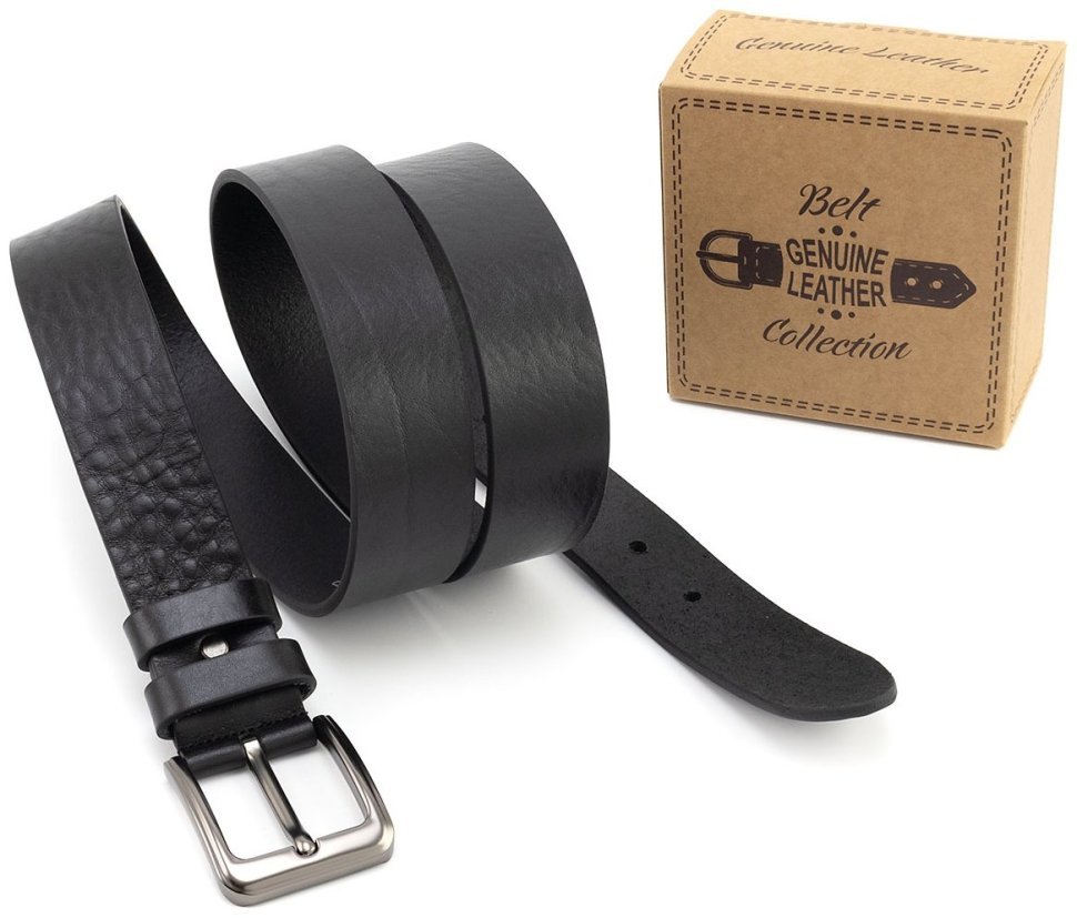Довгий батал чоловічий шкіряний ремінь із італійської шкіри до 150 см Gherardini 40833 (чорний) modnotak фото №5