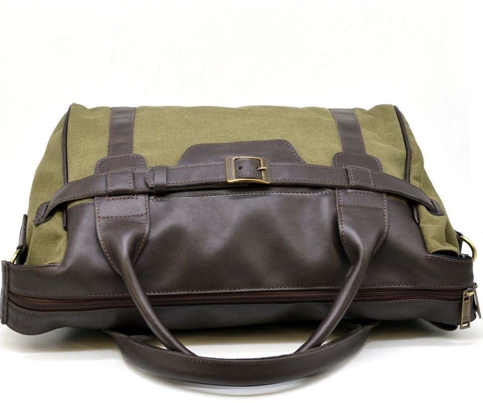 Дорожная комбинированная сумка из текстиля и кожи в зеленом цвете TARWA (19937)
