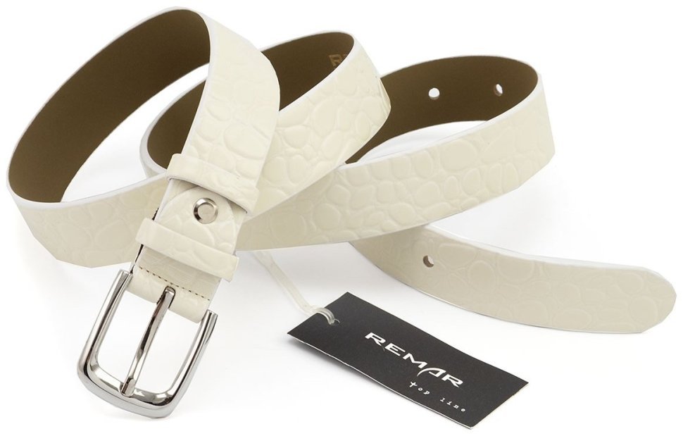 Ремень женский кожаный лаковый фактура кожу крокодила Remar 30123 бежевый фото №4 Ремень женский кожаный лаковый фактура кожу крокодила Remar 30123 бежевый modnotak фото №4