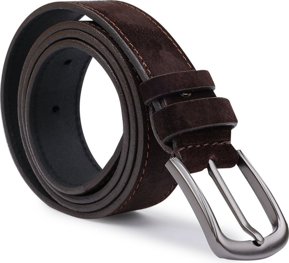 Темно-коричневый замшевый мужской ремень под брюки Vintage (2420711)