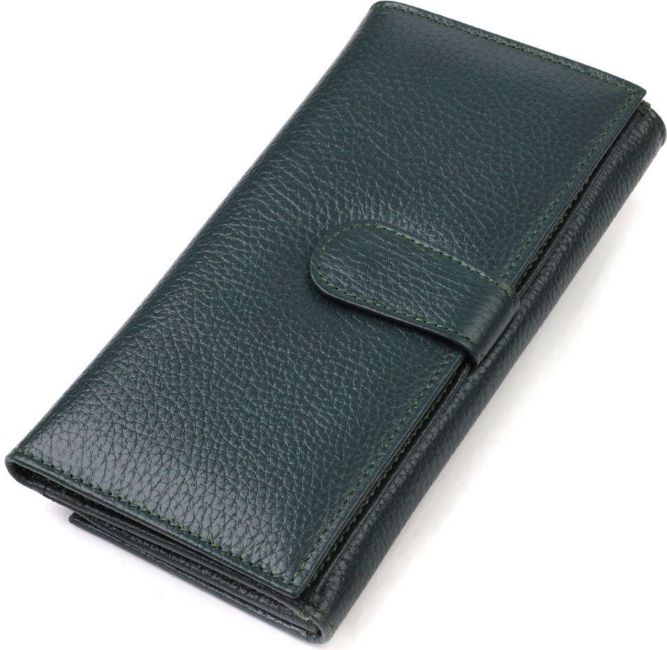 Зелений жіночий гаманець із натуральної шкіри флотар із клапаном на кнопці CANPELLINI (2421854)