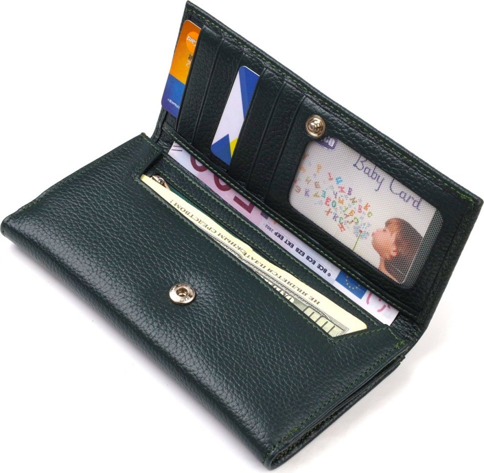 Зелений жіночий гаманець із натуральної шкіри флотар із клапаном на кнопці CANPELLINI (2421854)