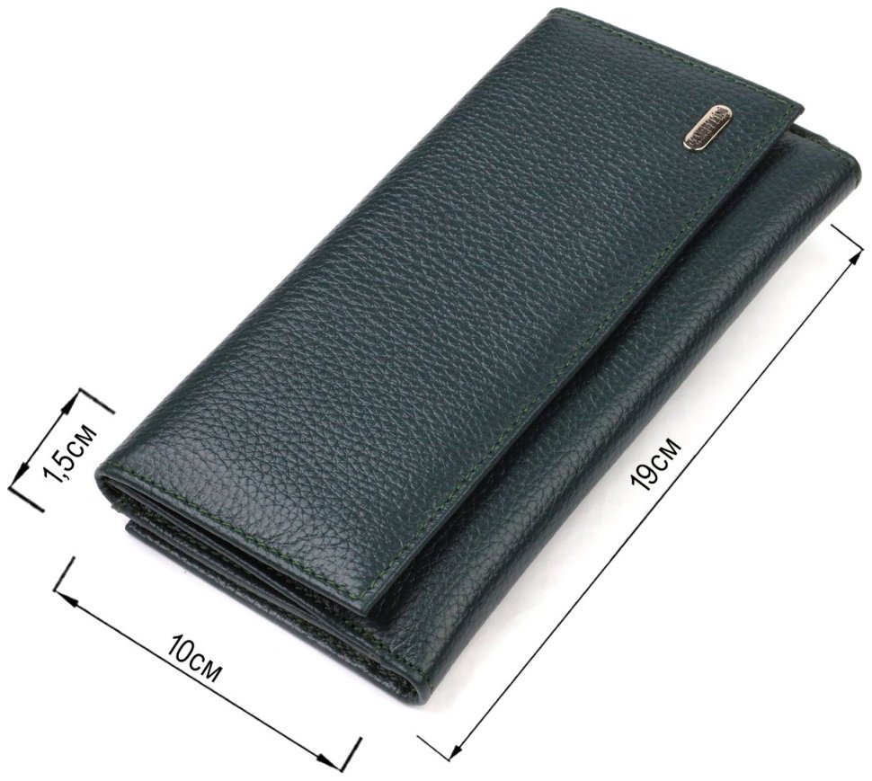 Зеленый женский кошелек из натуральной кожи флотар с клапаном на кнопке CANPELLINI (2421854) modnotak фото №9