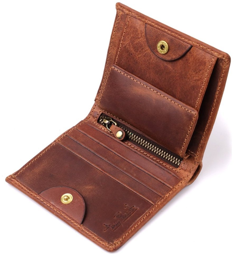 Кожаное портмоне из натуральной винтажной кожи в светло-коричневом цвете Tony Perotti Италия 103318 modnotak фото №6