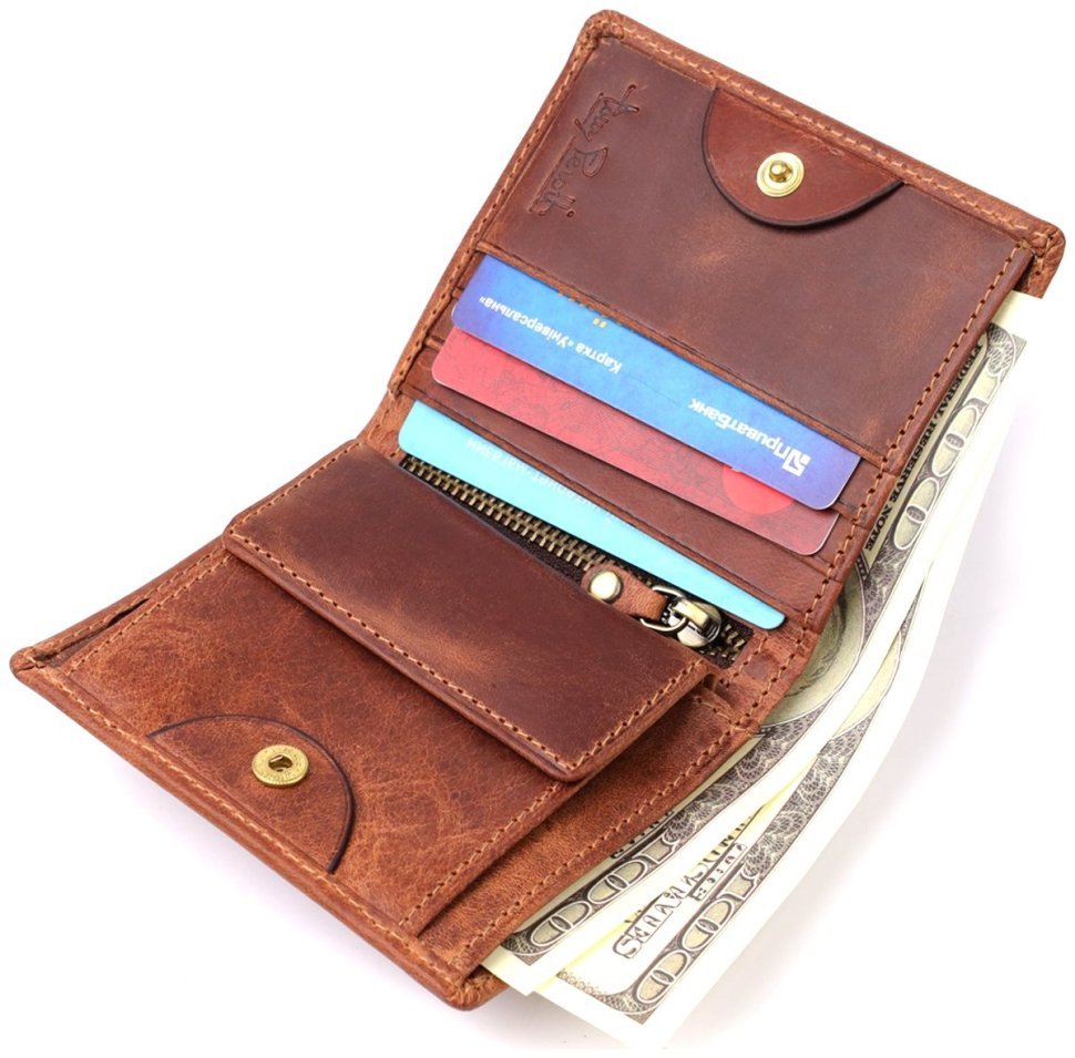 Кожаное портмоне из натуральной винтажной кожи в светло-коричневом цвете Tony Perotti Италия 103318 modnotak фото №7