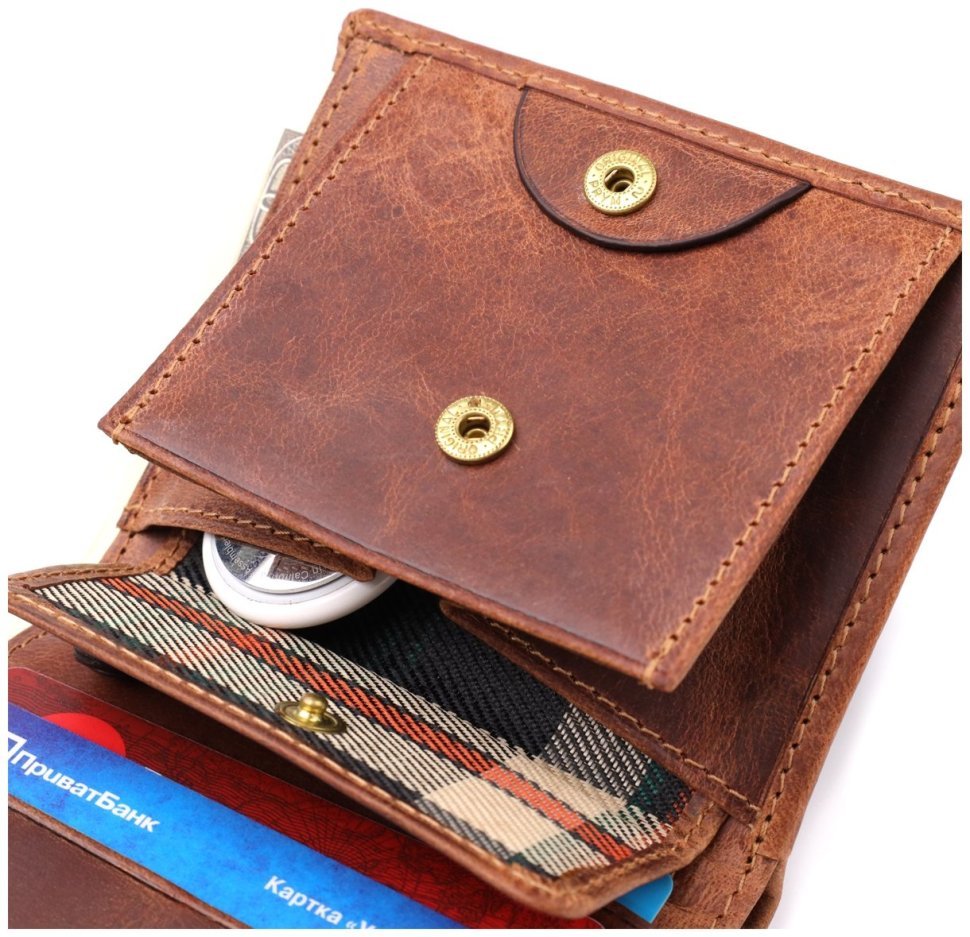 Кожаное портмоне из натуральной винтажной кожи в светло-коричневом цвете Tony Perotti Италия 103318 modnotak фото №8
