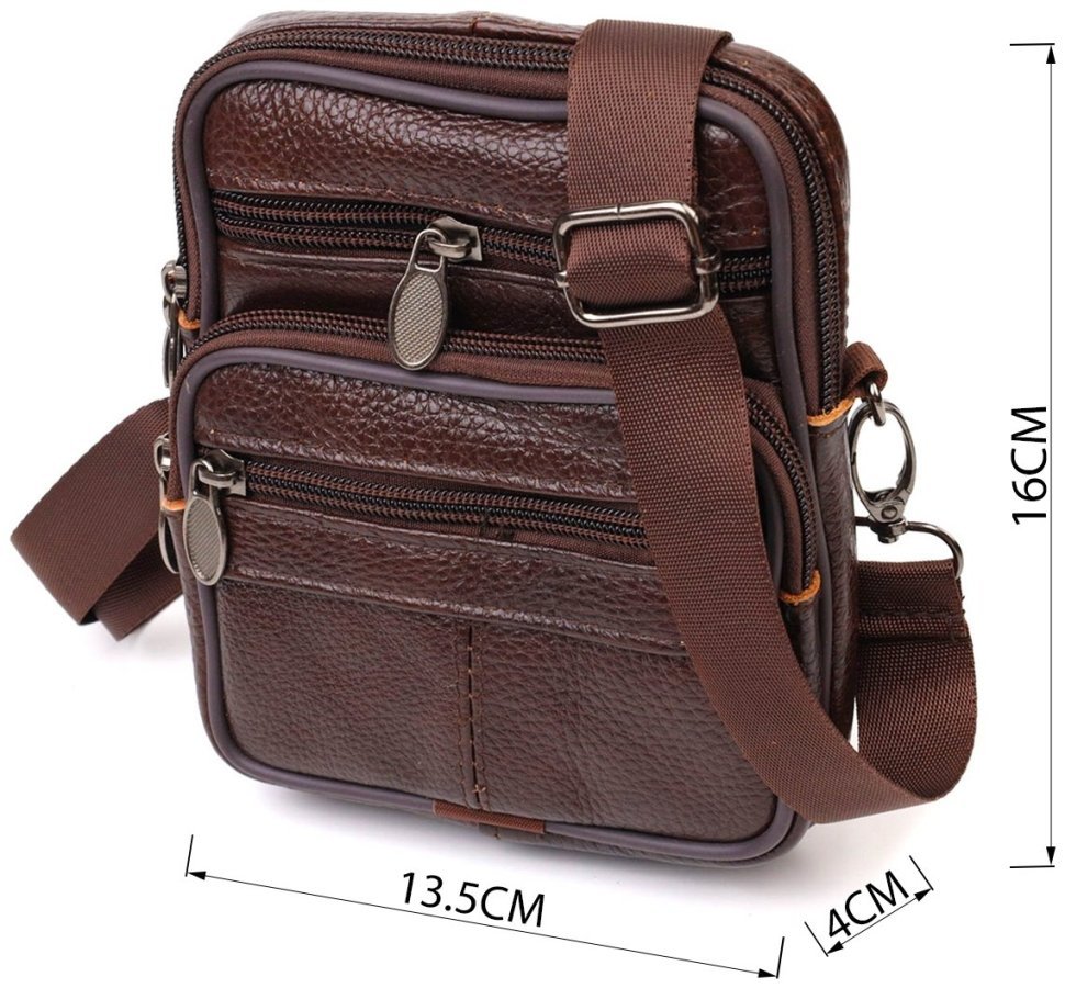 Компактна чоловіча сумка на пояс із натуральної шкіри коричневого кольору Vintage (2421484)